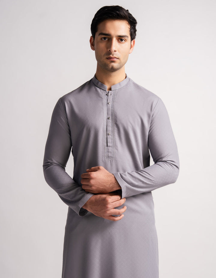 Blended Silver Grey Kurta - J. Junaid Jamshed
