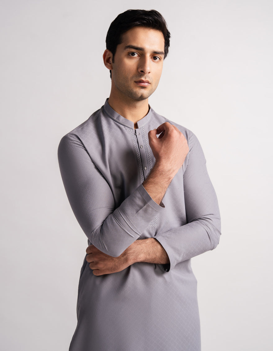 Blended Silver Grey Kurta - J. Junaid Jamshed