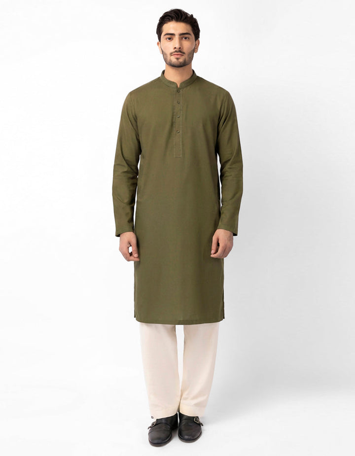 Cotton Mehndi Green Kurta - J. Junaid Jamshed