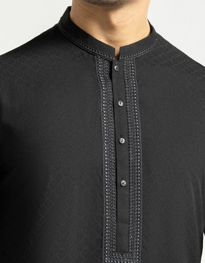 Blended Black Kurta - J. Junaid Jamshed