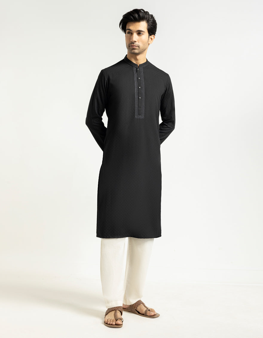 Blended Black Kurta - J. Junaid Jamshed