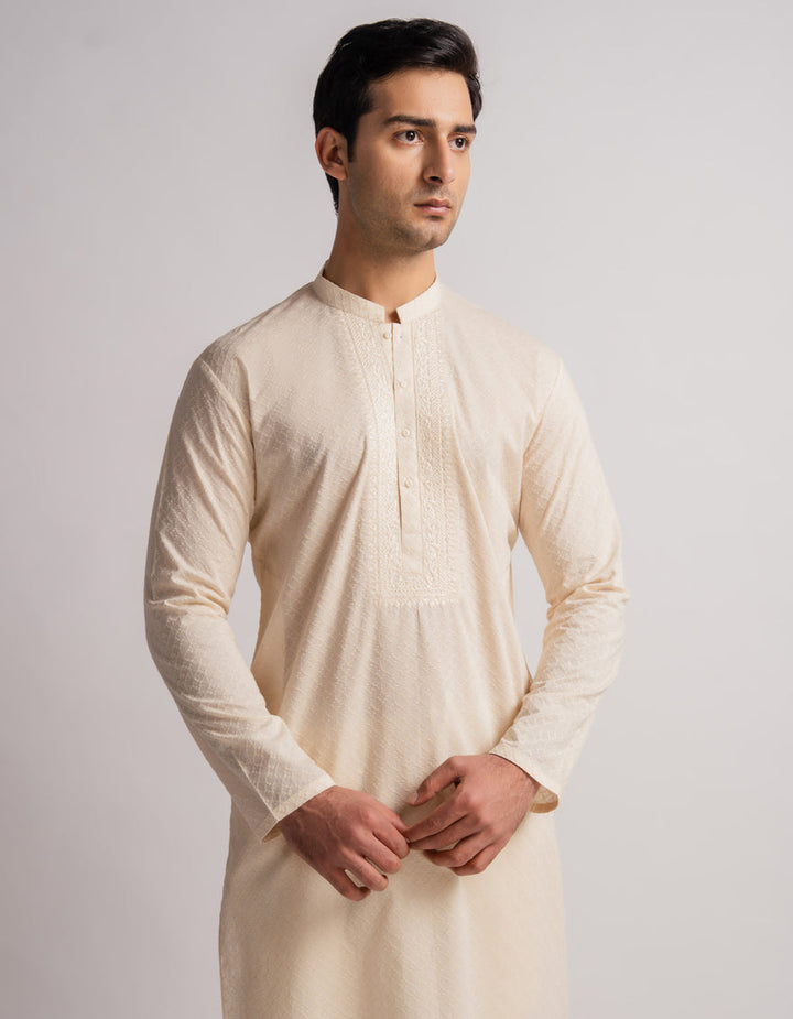 Cotton Cream Kurta - J. Junaid Jamshed