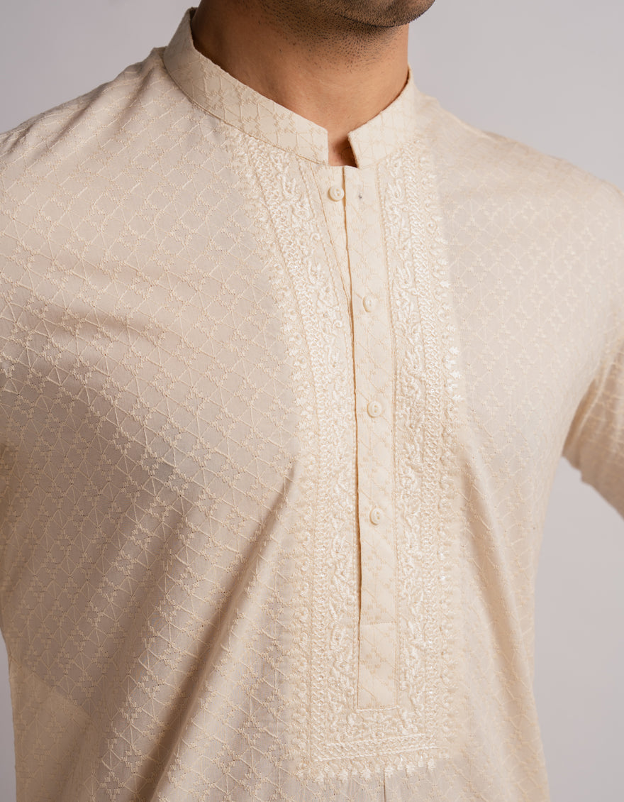 Cotton Cream Kurta - J. Junaid Jamshed