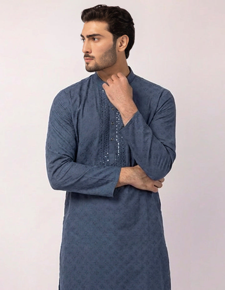 Cotton Blue Kurta - J. Junaid Jamshed