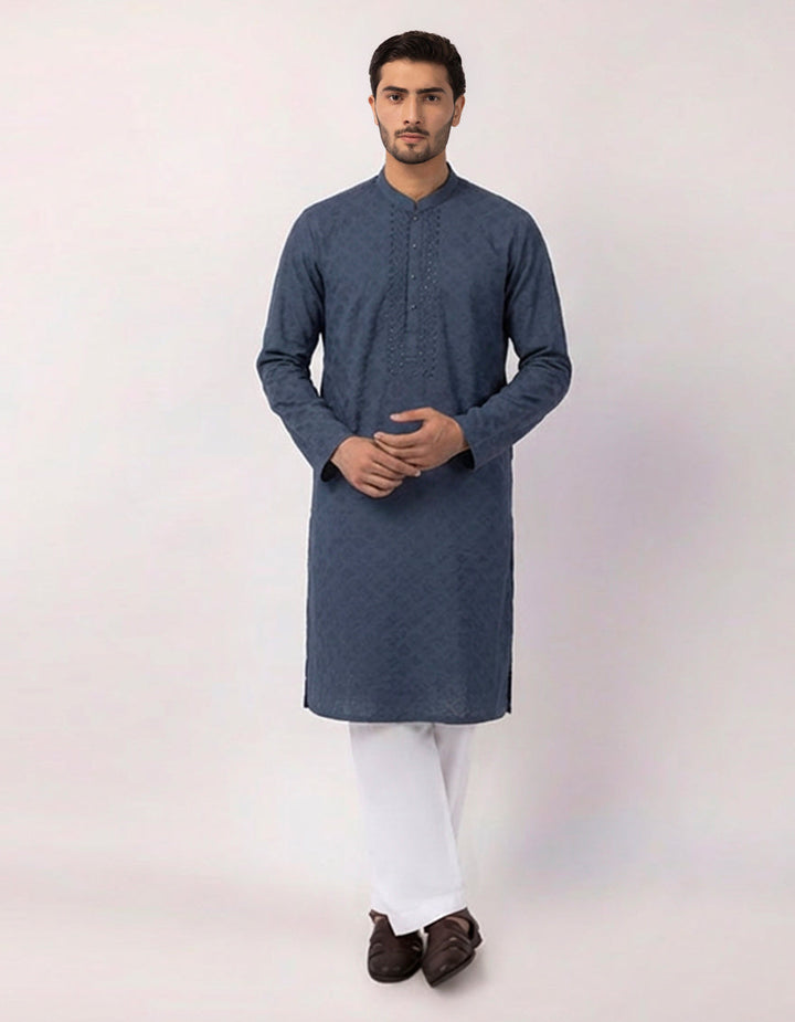 Cotton Blue Kurta - J. Junaid Jamshed