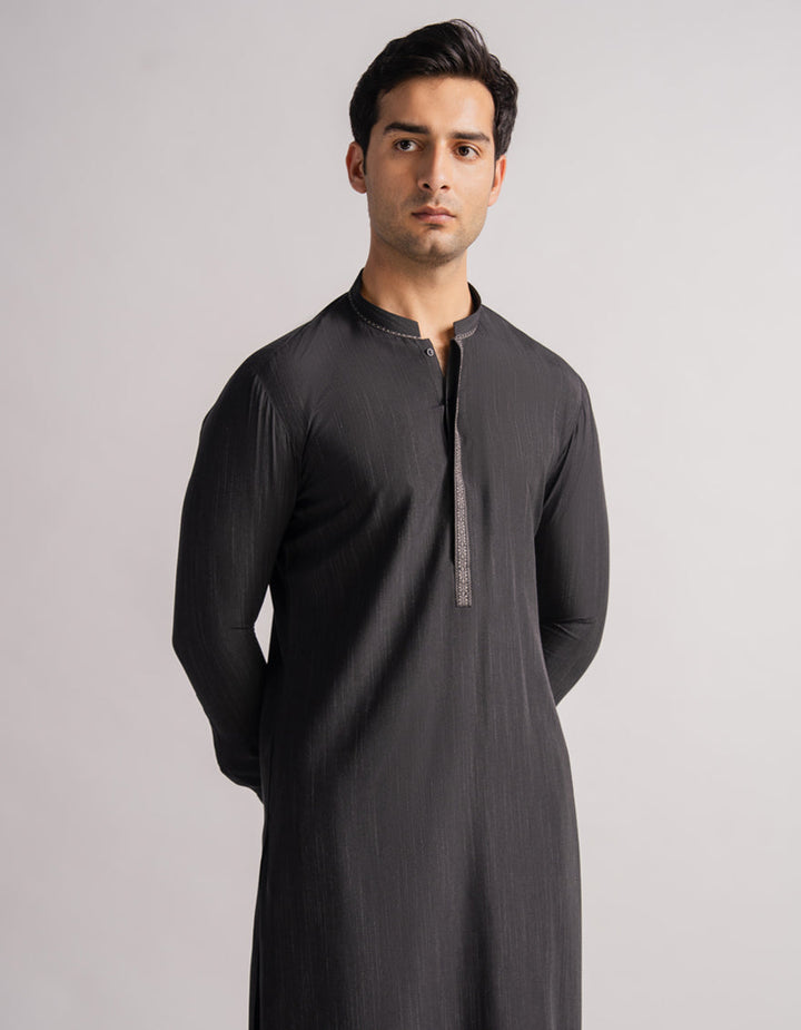 Polyester Charcoal Kurta Trouser - J. Junaid Jamshed