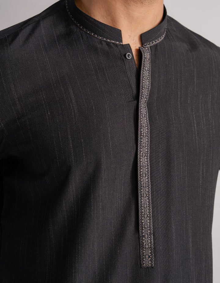 Polyester Charcoal Kurta Trouser - J. Junaid Jamshed