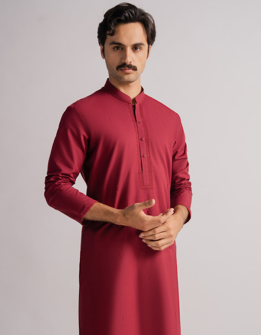 Cotton Burgundy Kurta Trouser - J. Junaid Jamshed