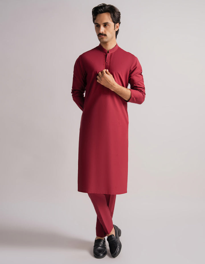 Cotton Burgundy Kurta Trouser - J. Junaid Jamshed