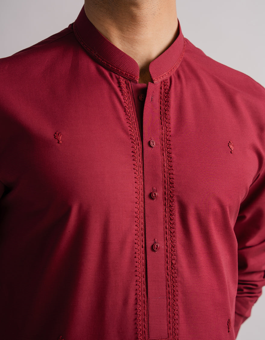 Cotton Burgundy Kurta Trouser - J. Junaid Jamshed