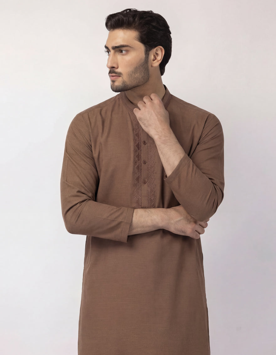Cotton Brown Kurta - J. Junaid Jamshed