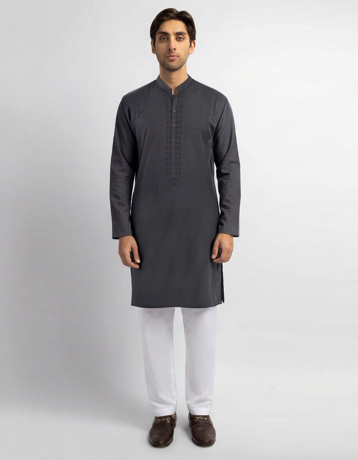 Cotton Grey Kurta - J. Junaid Jamshed