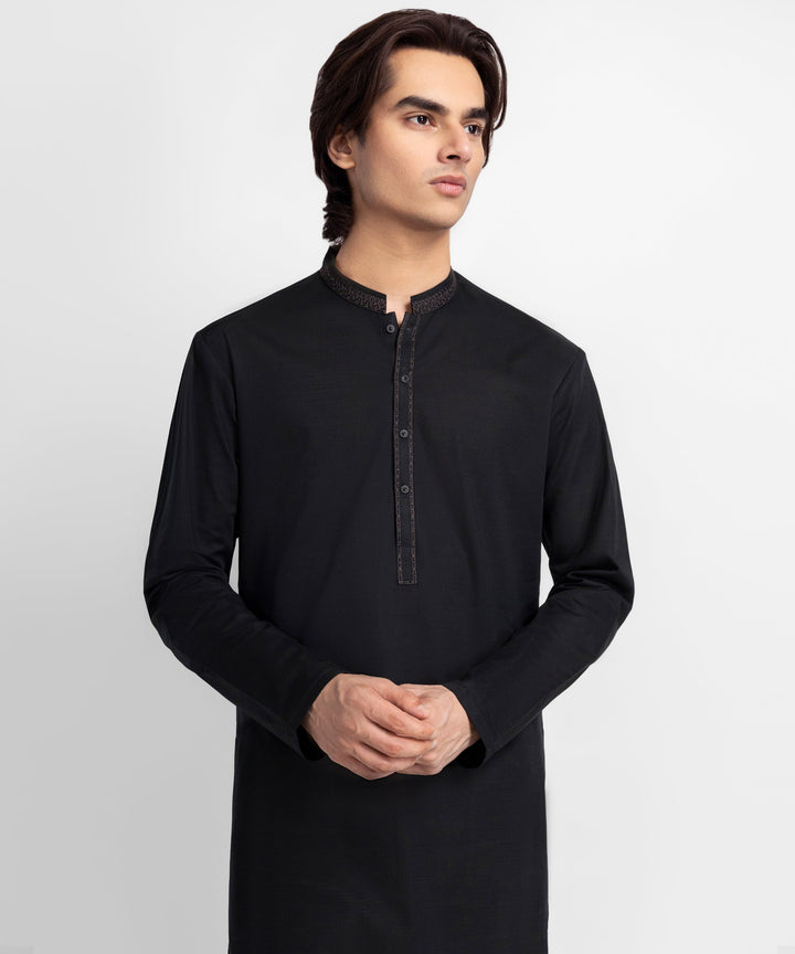 Cotton Black Kurta - J. Junaid Jamshed