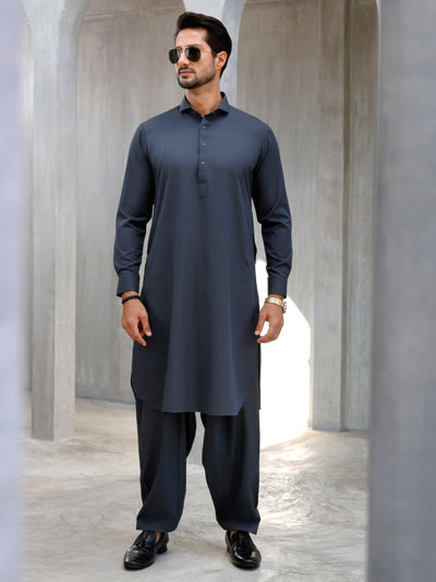 Blended Grey Shalwar Kameez - J. Junaid Jamshed