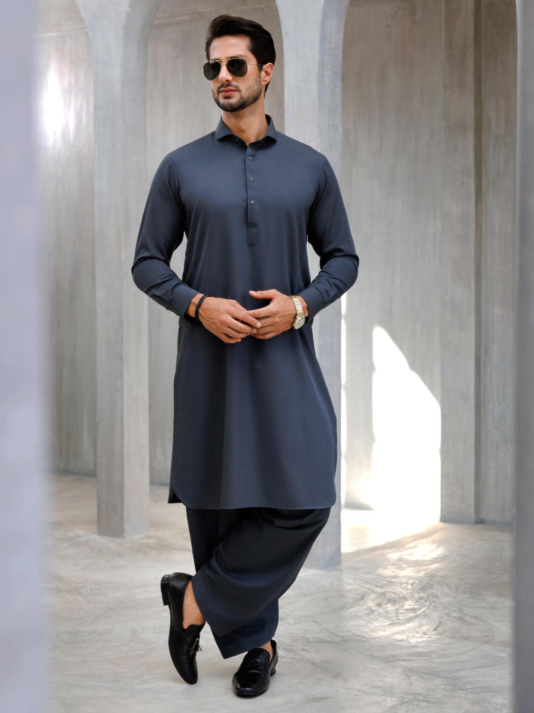 Blended Grey Shalwar Kameez - J. Junaid Jamshed