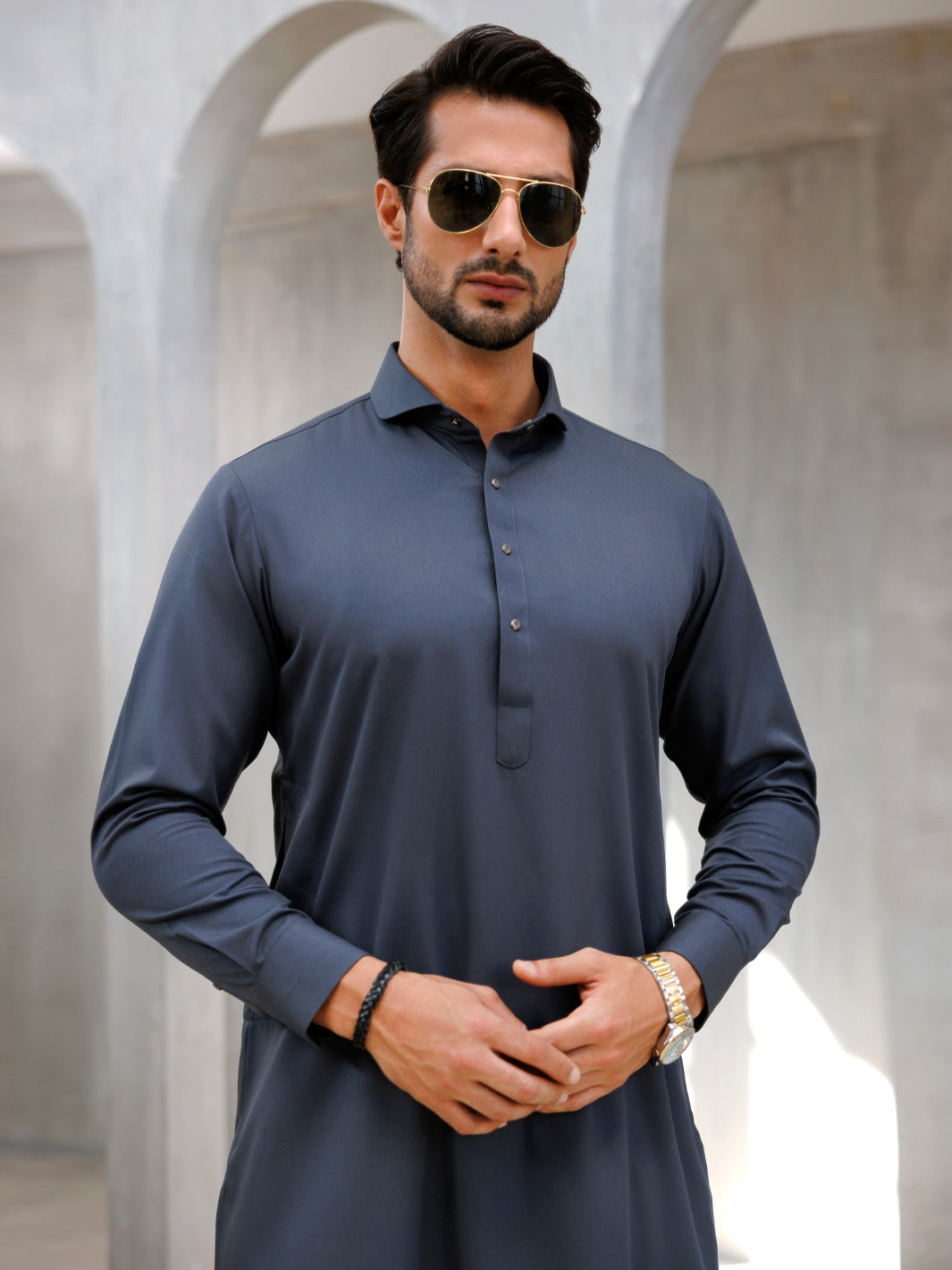 Blended Grey Shalwar Kameez - J. Junaid Jamshed