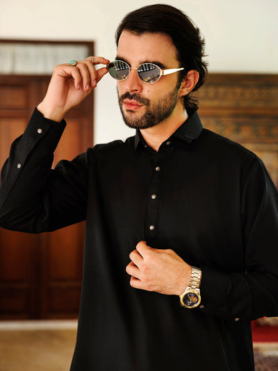 Blended Black Shalwar Kameez - J. Junaid Jamshed