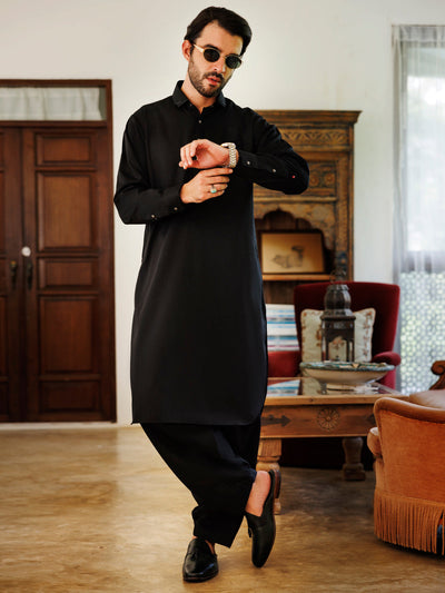 Blended Black Shalwar Kameez - J. Junaid Jamshed