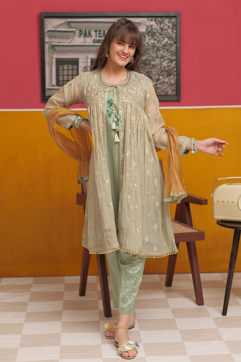 Banarsi Masuri Gold & Grey Stitched Suit - Senorita