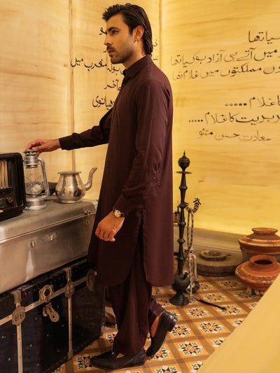 Blended Maroon Shalwar Kameez- Almirah
