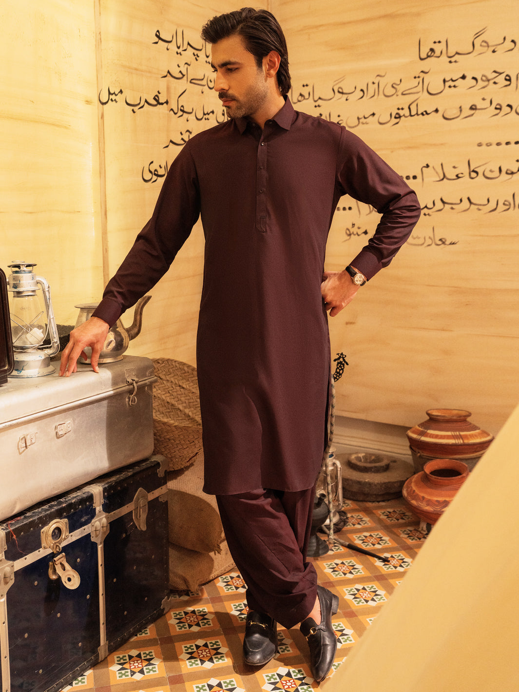 Blended Maroon Shalwar Kameez- Almirah