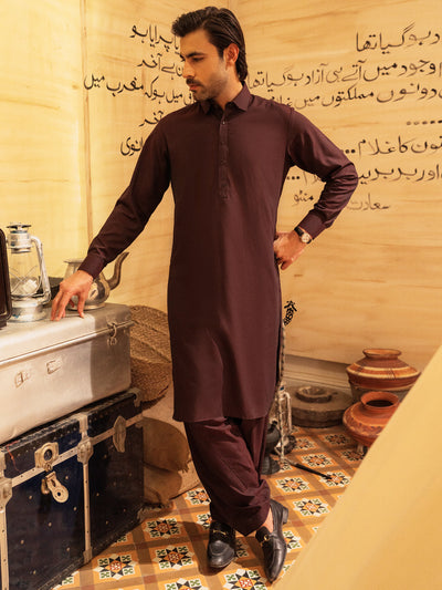 Blended Maroon Shalwar Kameez- Almirah