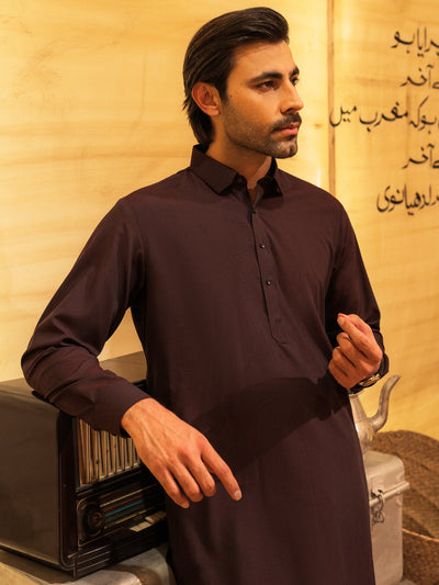 Blended Maroon Shalwar Kameez- Almirah