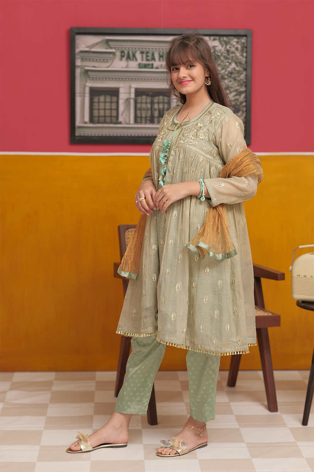 Banarsi Masuri Gold & Grey Stitched Suit - Senorita