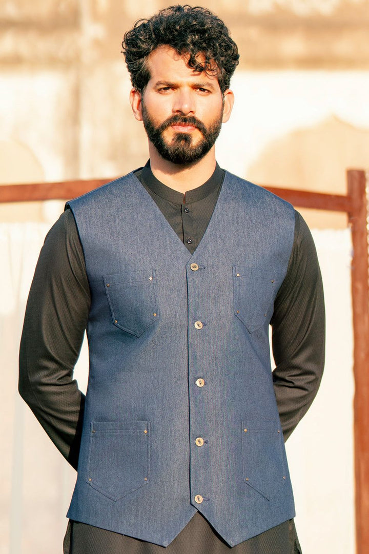 Polyester Cotton Indigo Waistcoat - Almirah