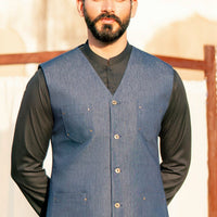 Polyester Cotton Indigo Waistcoat - Almirah