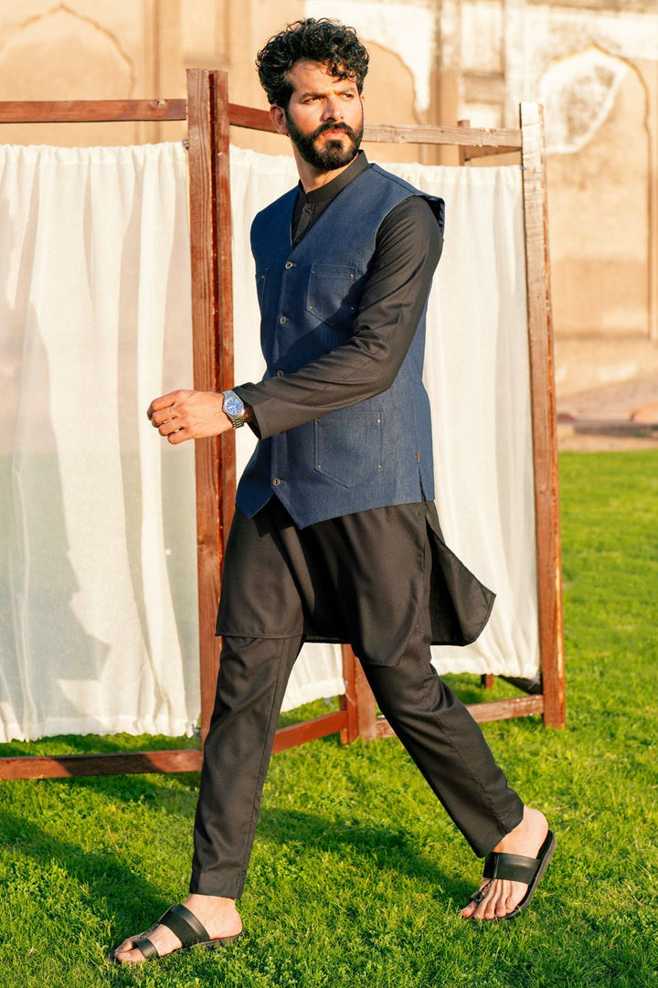 Polyester Cotton Indigo Waistcoat - Almirah