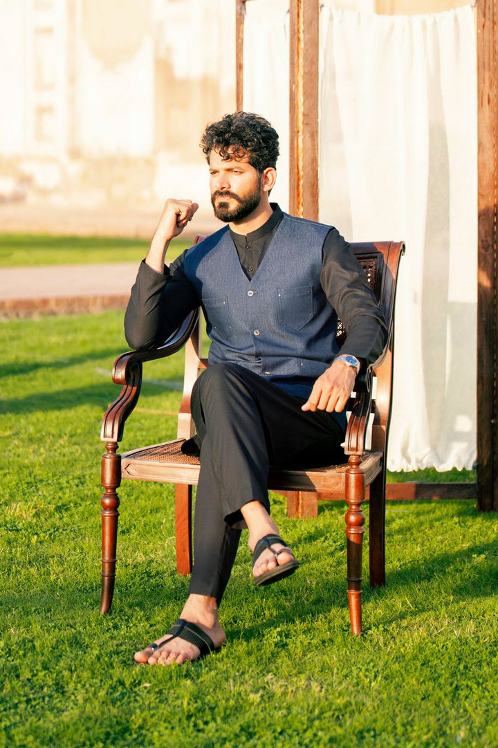 Polyester Cotton Indigo Waistcoat - Almirah