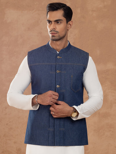 Cotton Blue Waist Coat - Almirah