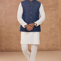 Cotton Blue Waist Coat - Almirah