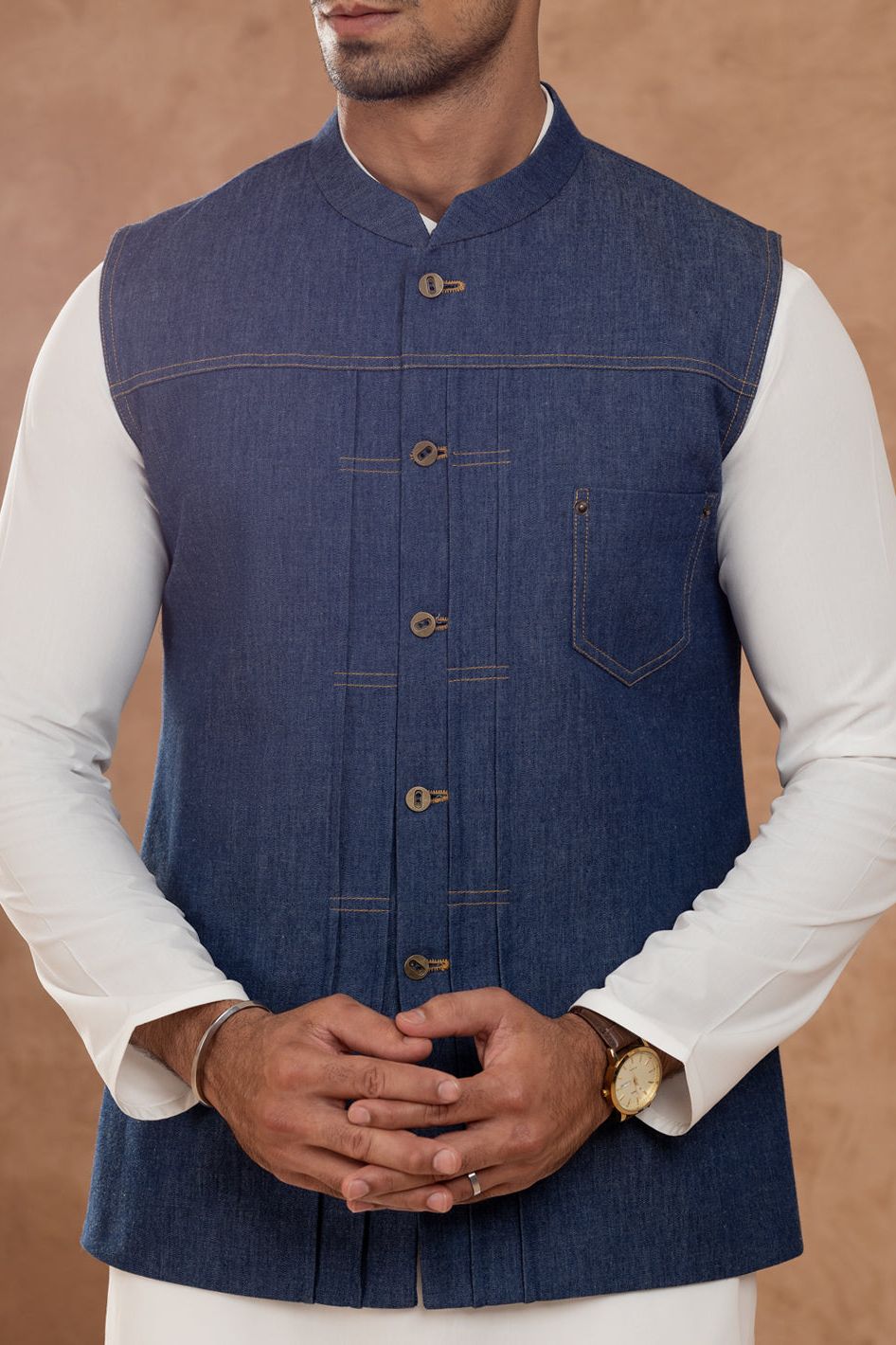 Cotton Blue Waist Coat - Almirah