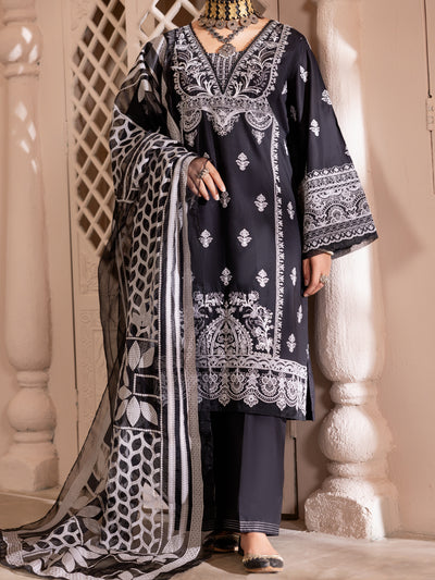 Cambric Black Unstitched Suit - Almirah