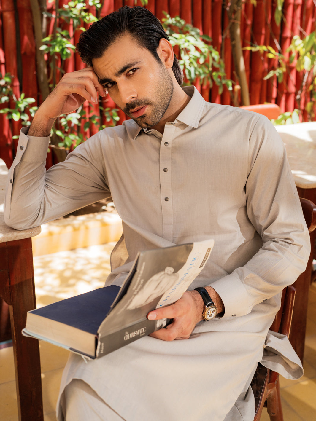 Cotton Ash Grey Shalwar Kameez - Wasim Akram by Almirah
