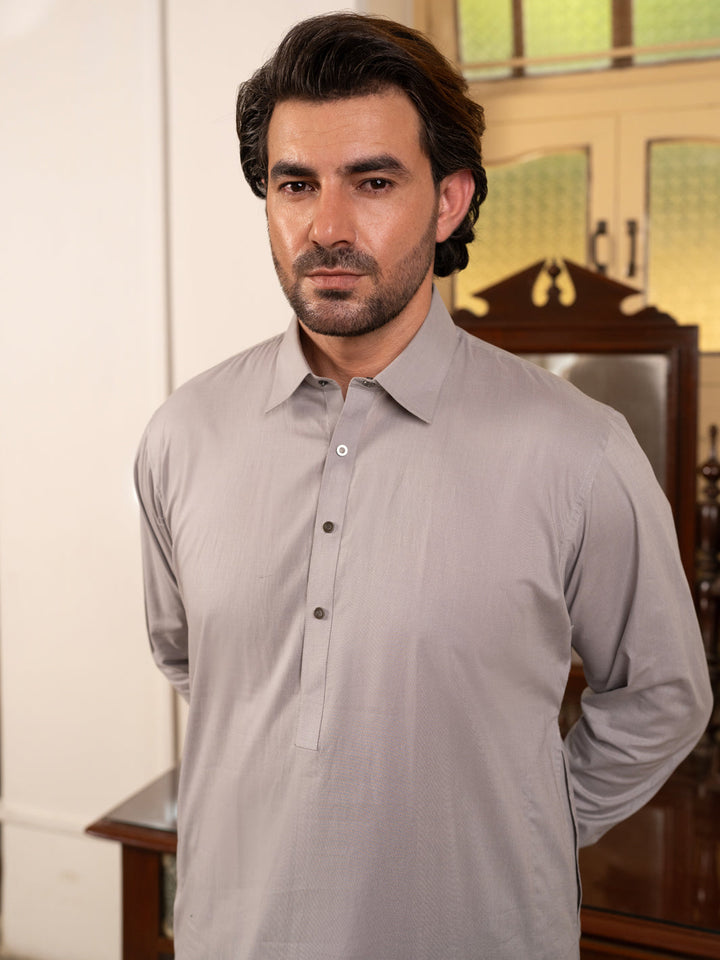 Cotton Grey Shalwar Kameez - Wasim Akram by Almirah