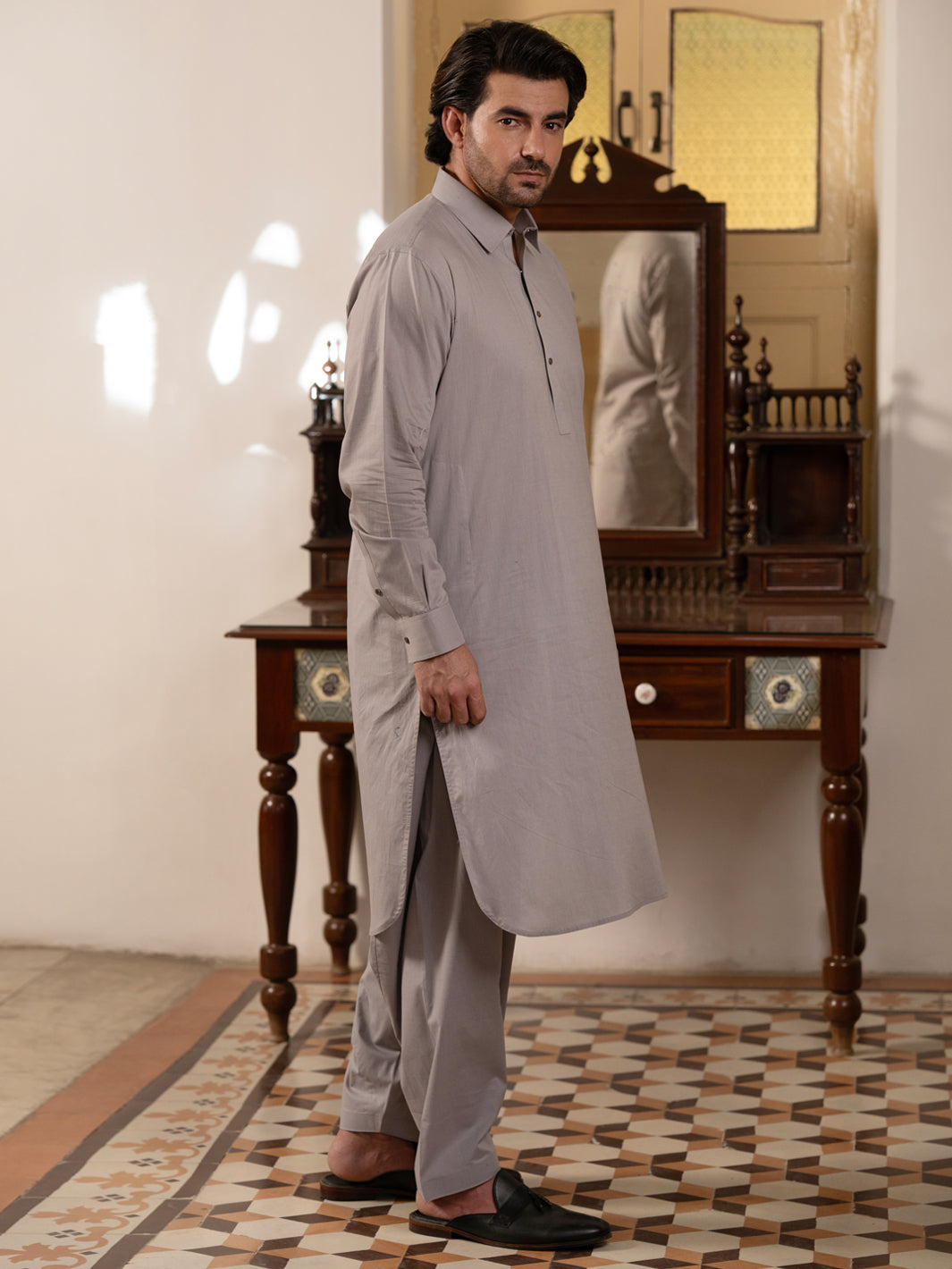 Cotton Grey Shalwar Kameez - Wasim Akram by Almirah