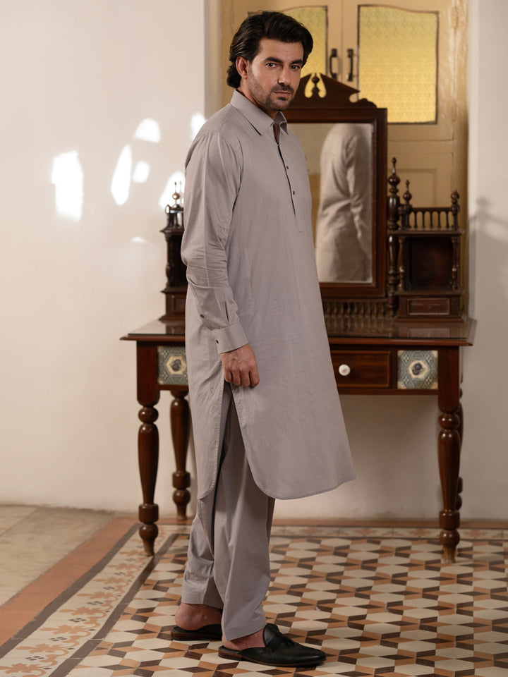 Cotton Grey Shalwar Kameez - Wasim Akram by Almirah