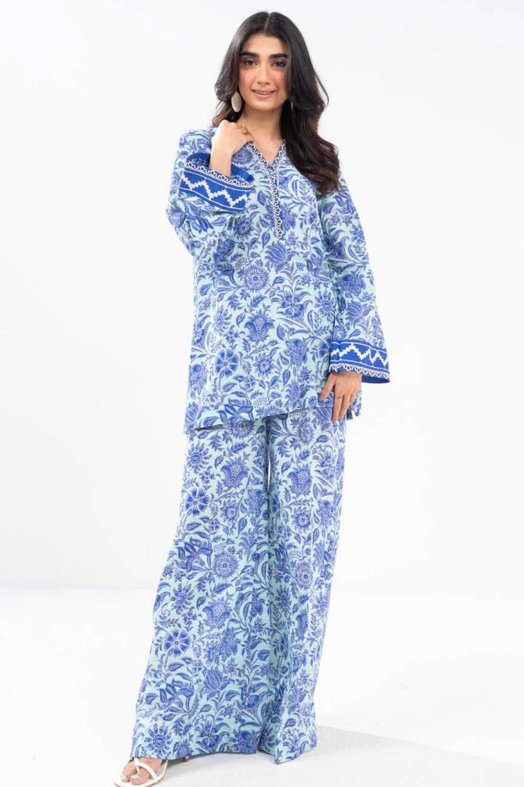 Printed Khaddar Light Blue Unstitched Suit - Alkaram