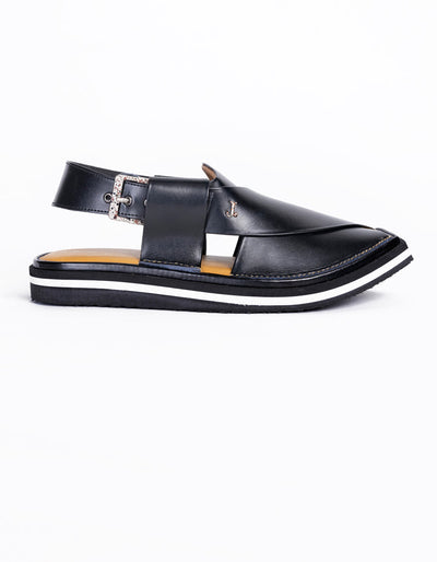 Plain Black Peshawari Chappal - J. Junaid Jamshed