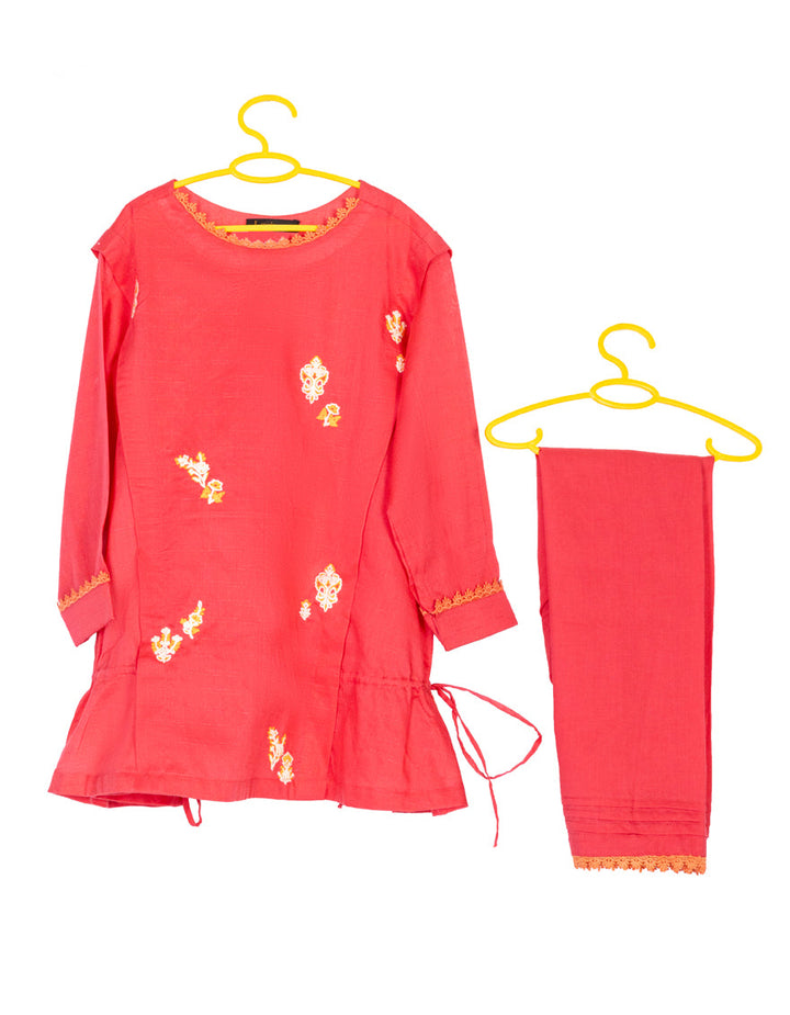 Dobby Red Stitched Suit - J. Junaid Jamshed