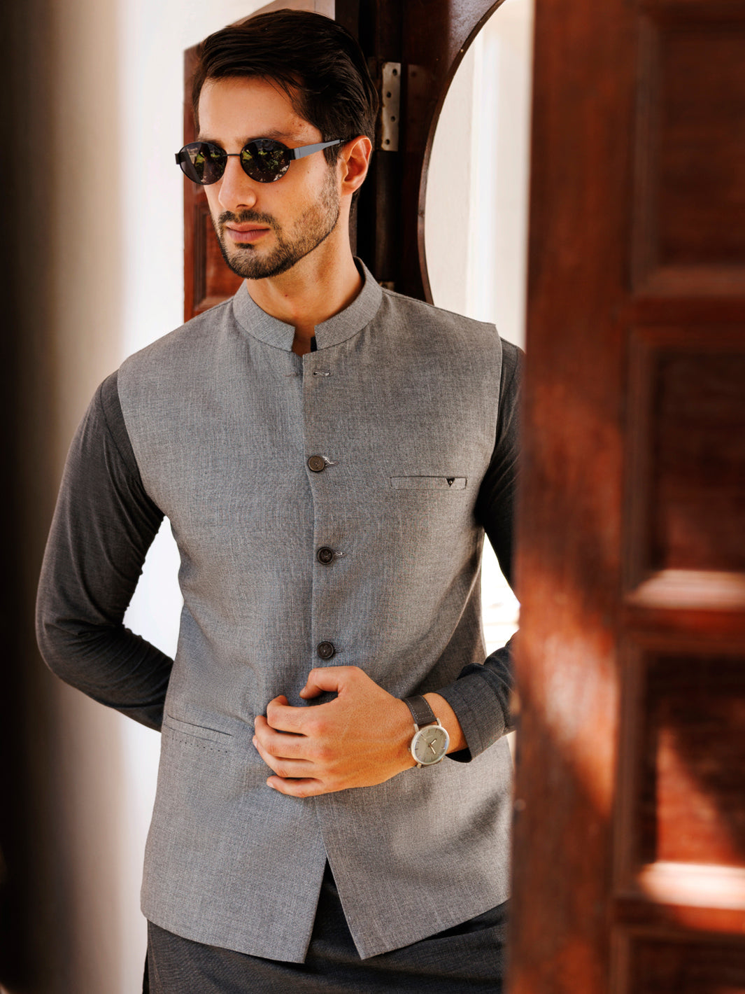 Blended Grey Waist Coat - J. Junaid Jamshed