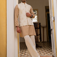 Karandi Polyester Off White Waist Coat - Almirah