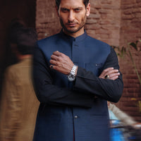 Blended Navy Blue Waist Coat - Almirah