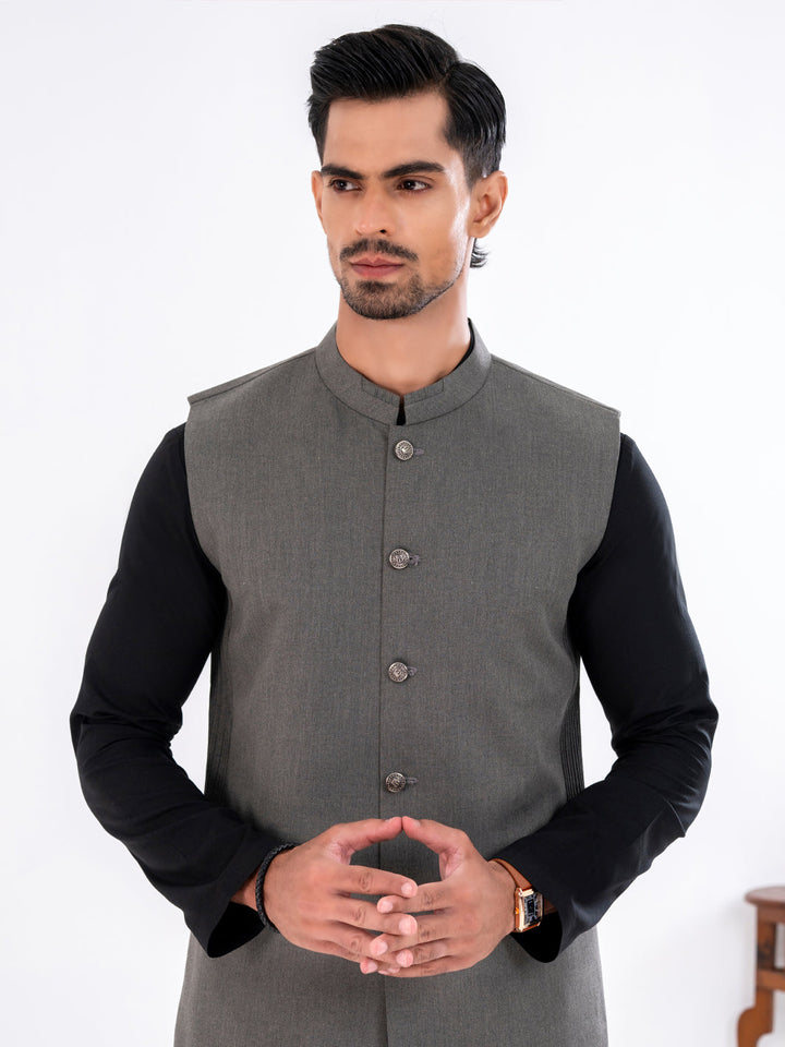 Blended Olive Green Waist Coat - Almirah