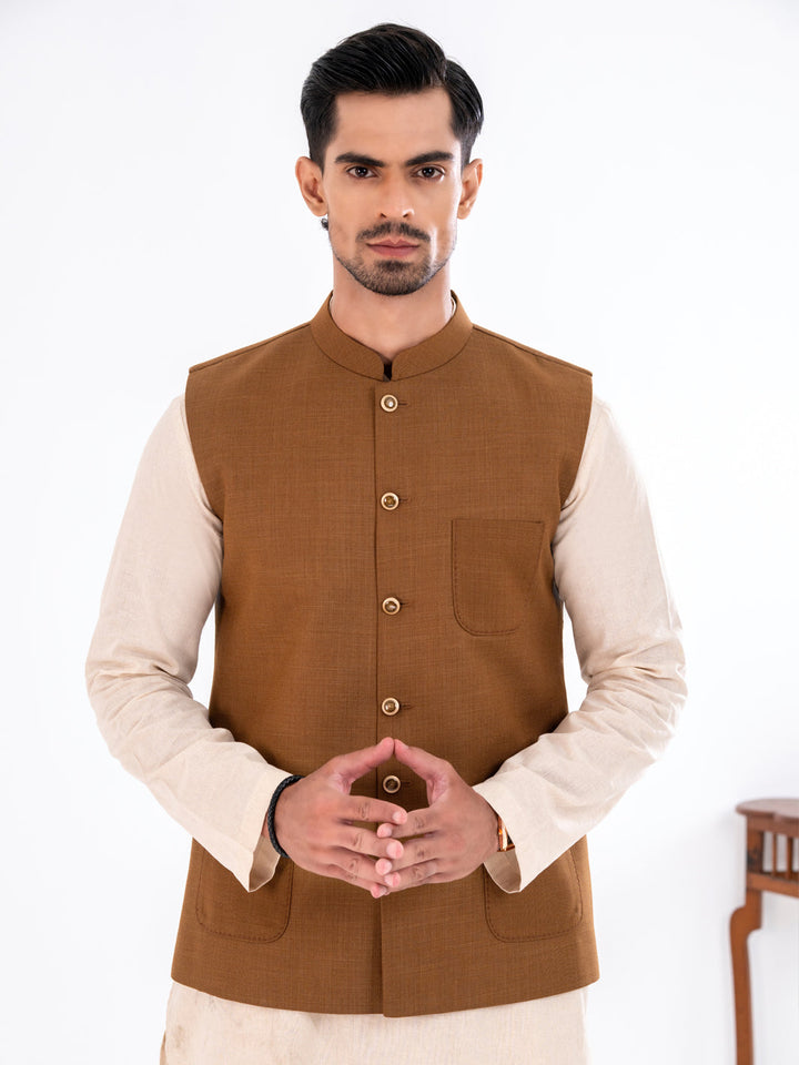 Blended Beige Waist Coat - Almirah