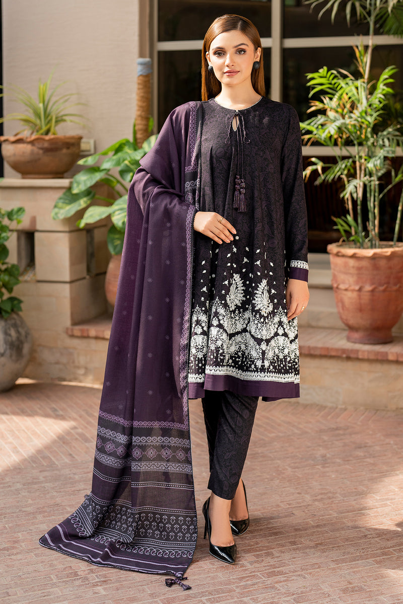 Embroidered Khaddar Dark Purple Stitched Suit - Jazmin