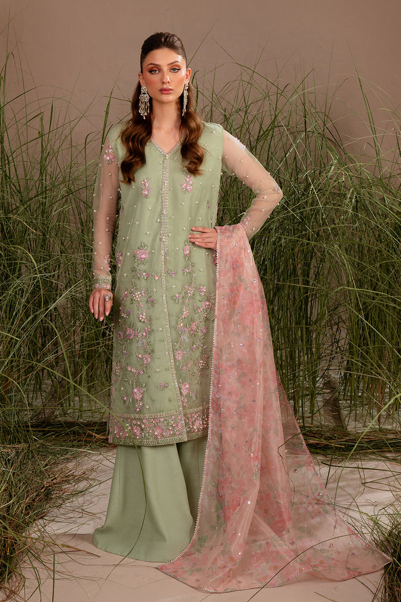 Organza & Raw Silk Pista Stitched Suit - Vanya